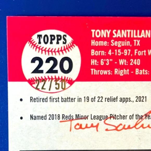 Tony Santillan RC Gold Wave Refractor /50 2022 Topps Chrome Platinum Anniversary - Picture 3 of 3